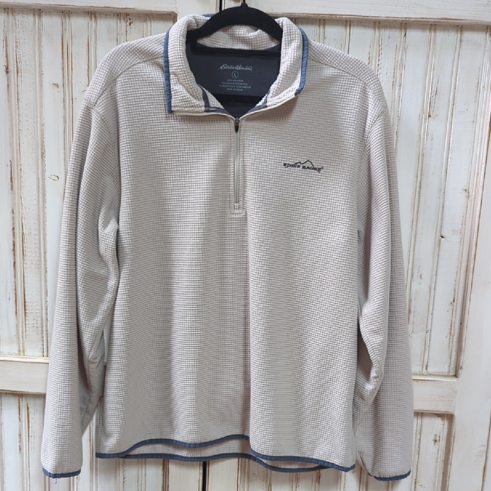 Eddie Bauer, Stone / Ecru Color Quarter Zip Small Check Pattern. Large